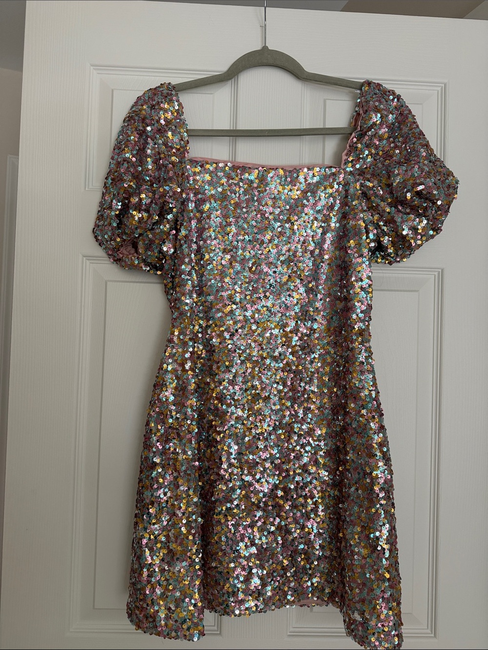Lulu's Multicolor Sequin Puff Sleeve Mini Dress